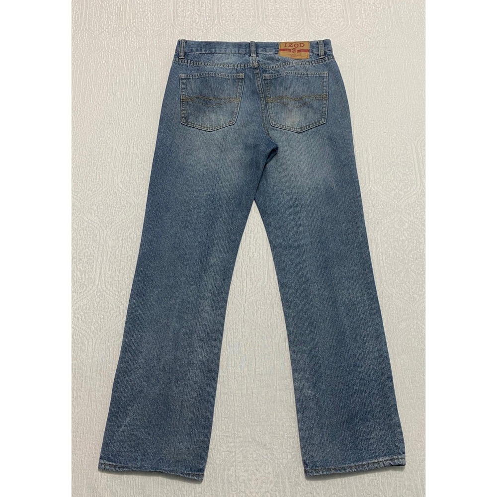 IZOD Slim Straight Fit Jeans Mens 32 x 30 Blue Denim Cotton Blend Whiskers